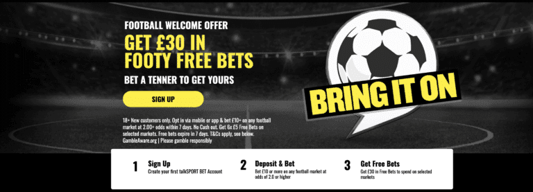 TalkSPORT Betting Offer – Get £30 In Free Bets For England vs Albania